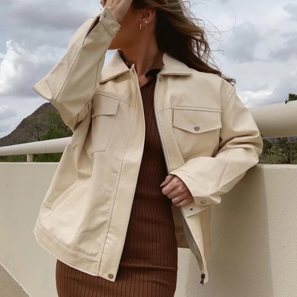 Princess Polly Cream Utility Jacket with Oversized Fit